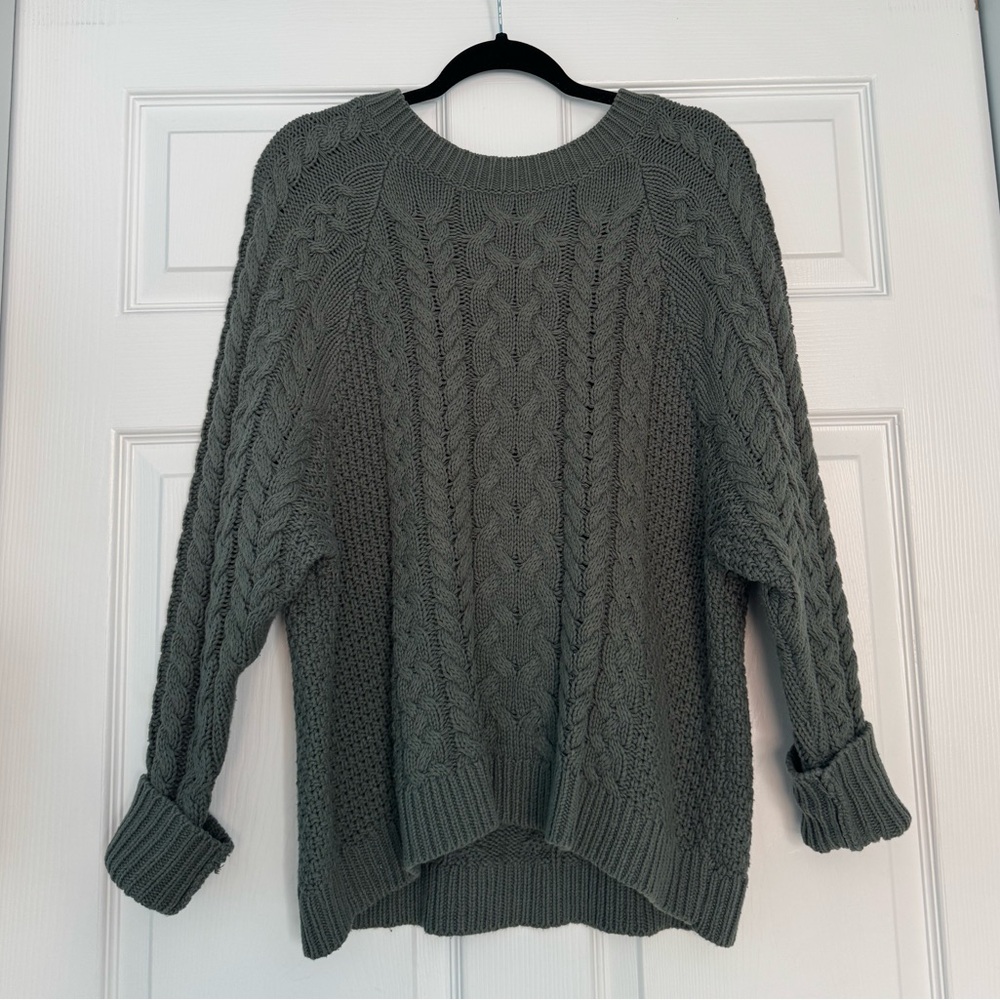 Aerie Knit Oversized Green Crewneck Sweater